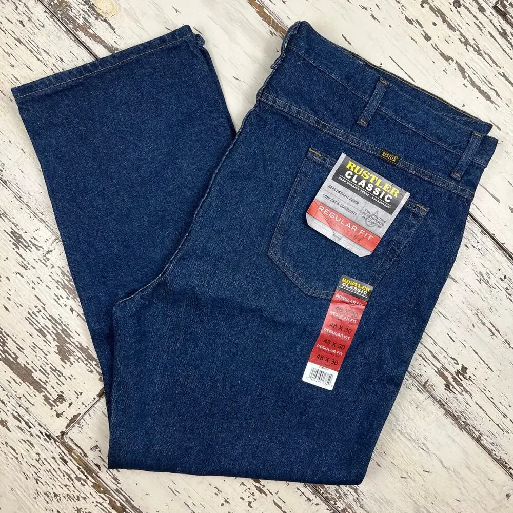 Rustler Classic jeans men’s 48x30 regular fit straight leg NWT dark wash